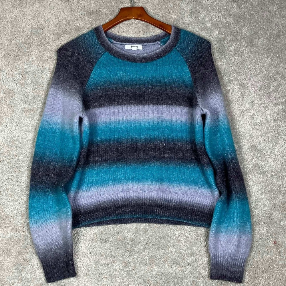 BB Dakota Steve Madden Sweater Womens L Blue Ombre Striped Crew Neck Wool Mix
